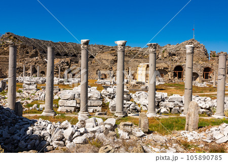 Ruins of ancient Roman theater in city of Side, Turkey 105890785