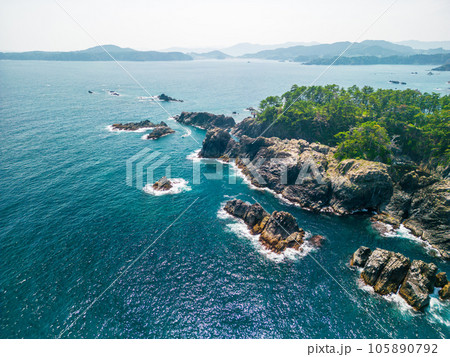 空撮「岩手県」ドローンで空から見た碁石岬の絶景 空撮「岩手県」ドローンで空から見た碁石岬の絶景 105890792