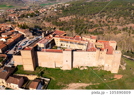 Aerial view of medieval fortified Castle of Bishops in Siguenza 105890809