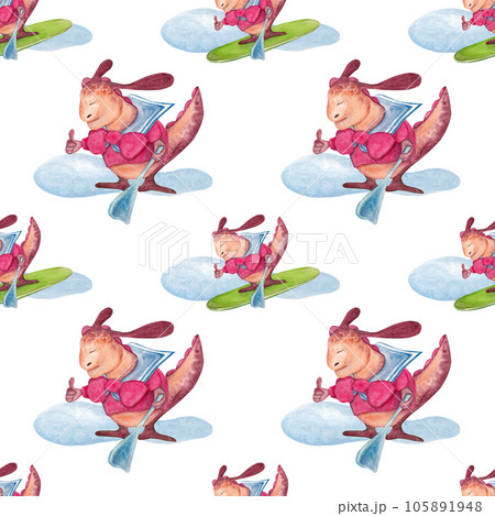 Surf. Original hand drawn illustration of a small dragon. Seamless pattern. Ideal for decorating children's products 105891948