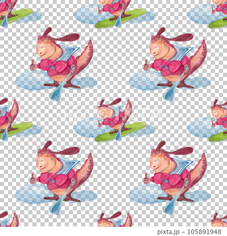 Surf. Original hand drawn illustration of a small dragon. Seamless pattern. Ideal for decorating children's products 105891948