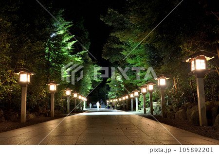 祭りの夜の寒川神社参道 105892201