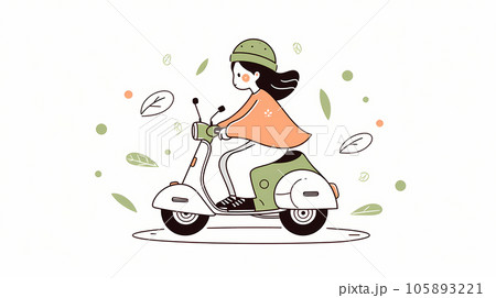 スクーターにのる女性のイラスト、AI生成画像 105893221