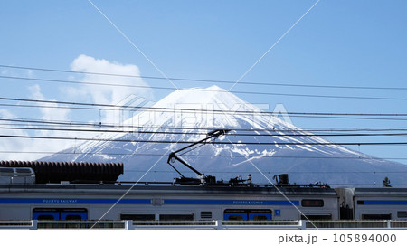 富士山駅から見た線路越しの富士山 105894000