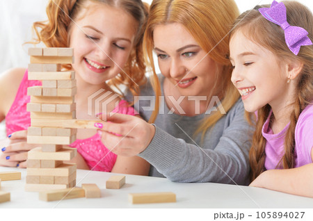 Family playing with blocks together Family playing with blocks together 105894027