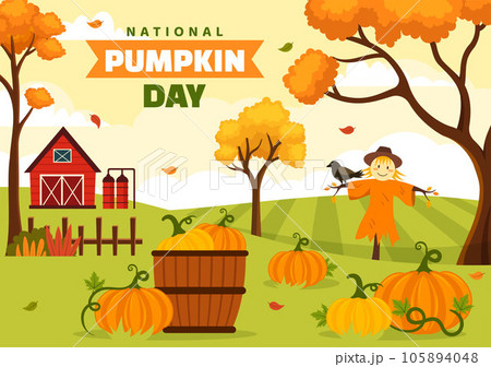 National Pumpkin Day Vector Illustration on 26 October with Cute Cartoon Style Pumpkin Character on Garden Background Hand Drawn Template National Pumpkin Day Vector Illustration on 26 October with Cute Cartoon Style Pumpkin Character on Garden Background Hand Drawn Template 105894048