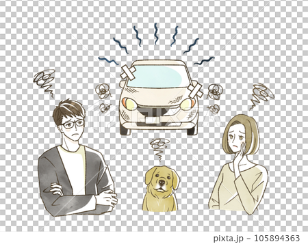 A man and a dog who are troubled by an old car 105894363