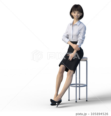椅子に座るビジネスウーマン ユニフォーム perming3DCGイラスト素材 椅子に座るビジネスウーマン ユニフォーム perming3DCGイラスト素材 105894526