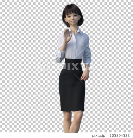 手を上げるビジネスウーマン　ユニフォーム perming3DCGイラスト素材 105894528