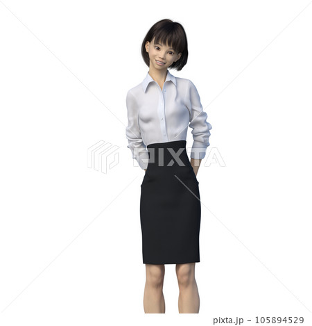 後ろで手を組むビジネスウーマン　ユニフォーム perming3DCGイラスト素材 105894529