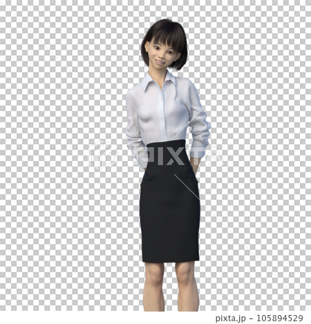後ろで手を組むビジネスウーマン　ユニフォーム perming3DCGイラスト素材 105894529