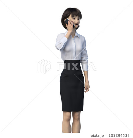 電話するビジネスウーマン　ユニフォーム perming3DCGイラスト素材 105894532