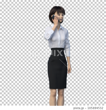 電話するビジネスウーマン　ユニフォーム perming3DCGイラスト素材 105894532