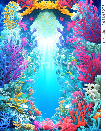 カラフルな珊瑚と海の風景のイラスト素材 [105897078] - PIXTA