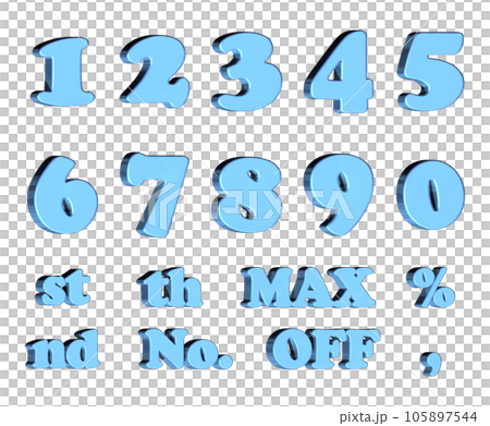 3D Font Pack 4［Number/立体文字/数字］ブルー,青 105897544