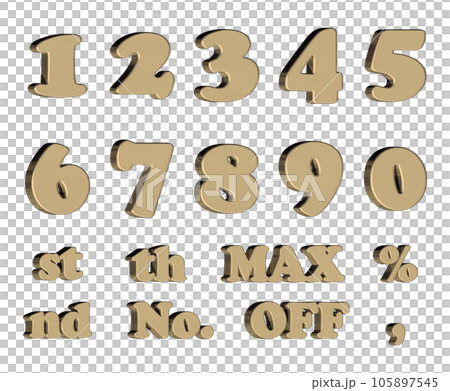 3D Font Pack 4［Number/立体文字/数字］ゴールド,金 105897545