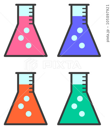 薬品や液体の実験に使用するガラス製フラスコのイラスト 105897921