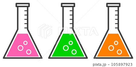 薬品や液体の実験に使用するガラス製フラスコのイラスト 105897923