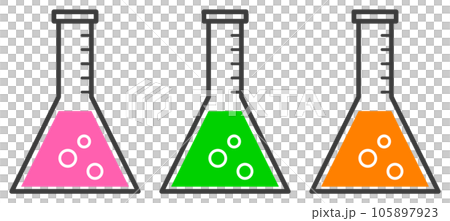 薬品や液体の実験に使用するガラス製フラスコのイラスト 105897923