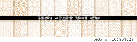 Geometric set of seamless gold and white patterns. Simpless vector graphics 105898025