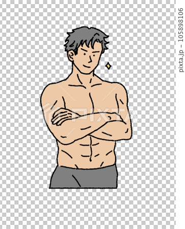 一個微笑的男子氣概和肌肉發達的男教練的簡單觸摸插圖 105898106