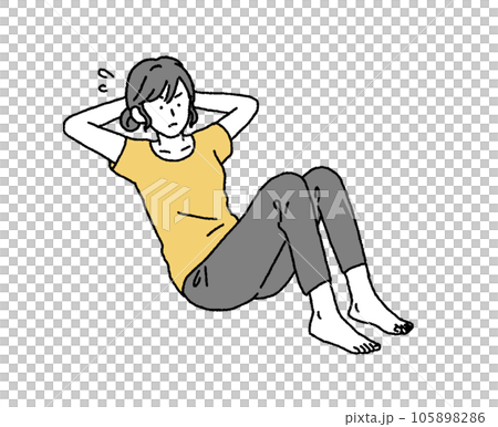 Illustration of a woman doing sit-ups with a simple touch Illustration of a woman doing sit-ups with a simple touch 105898286