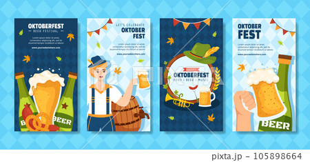 Oktoberfest Beer Festival Social Media Stories Flat Cartoon Hand Drawn Templates Background Illustration 105898664
