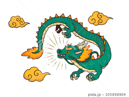 【線あり】可愛い手描き風の龍・単品 105898904