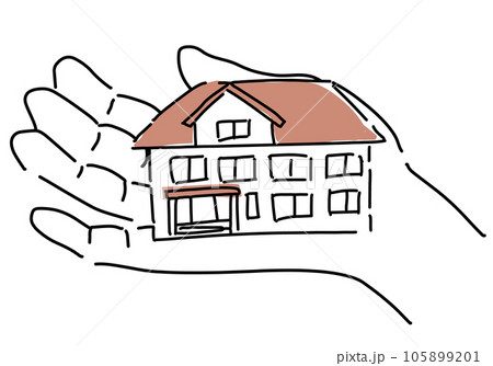 片手に乗せた住宅のシンプル線画イラスト 片手に乗せた住宅のシンプル線画イラスト 105899201