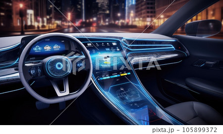 Electric car interior details of Inside car with front seats, 105899372