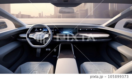 Electric car interior details of Inside car with front seats, 105899373