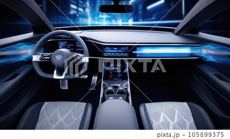 Electric car interior details of Inside car with front seats, 105899375