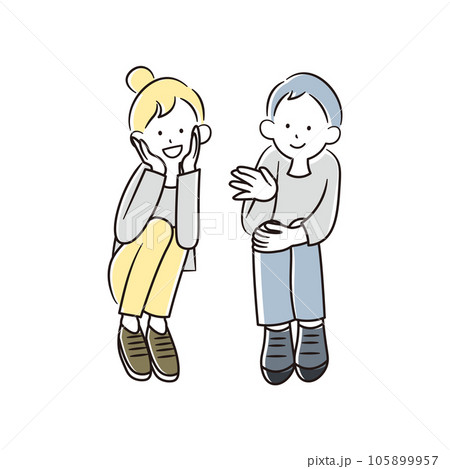 座って話をするアジア人の男性と女性のイラスト素材 105899957