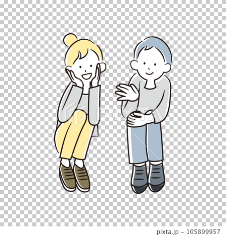 座って話をするアジア人の男性と女性のイラスト素材 105899957