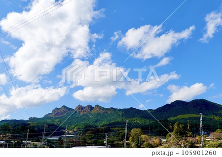 県道名張曽爾線から紅葉した屏風岩を見上げた風景　奈良県宇陀郡曽爾村 105901260
