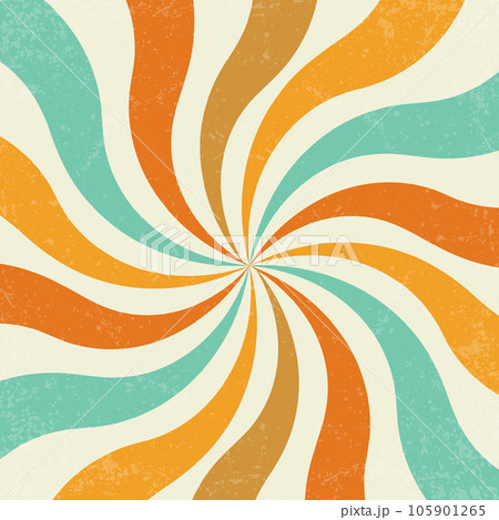 Retro sun burst vintage background. Swirl wallpaper with grunge. Spiral rays circus illustration for banner, poster, frame and backdrop. Vector twisted design 105901265