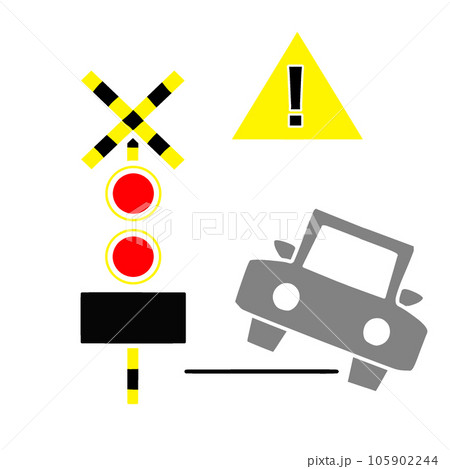 線路内で脱輪する自動車のイラスト。踏切トラブルの表示 105902244