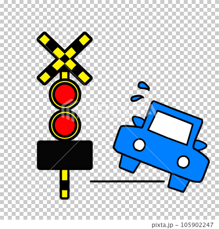 線路内で脱輪する自動車のイラスト。踏切トラブルの表示 105902247