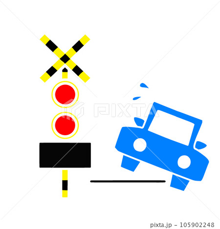 線路内で脱輪する自動車のイラスト。踏切トラブルの表示 105902248