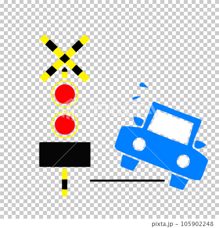 線路内で脱輪する自動車のイラスト。踏切トラブルの表示 105902248