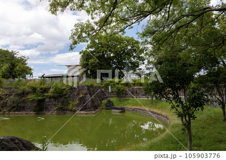大阪・高槻市／高槻城公園の高山右近像と池（2023年8月6日撮影） 105903776