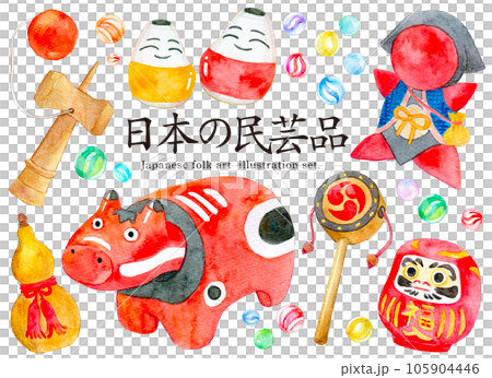 水彩插圖套裝日本民間藝術玩具 105904446