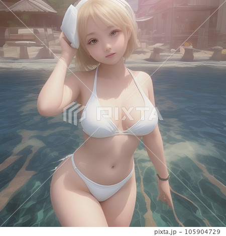 プールにいる白いビキニの美女 プールにいる白いビキニの美女 105904729