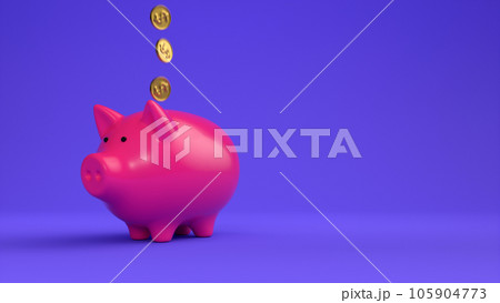 Piggy Bank overflowing with golden coins 3d render Piggy Bank overflowing with golden coins 3d render 105904773