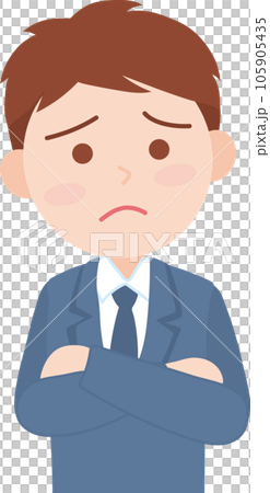 若手男性会社員_悩む_上半身 若手男性会社員_悩む_上半身 105905435