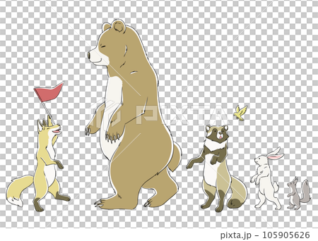 行進する森の動物たち 105905626