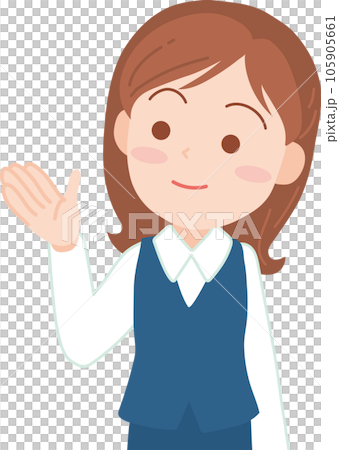 Young female office worker _ raise one hand and smilely point to the left _ upper body 105905661