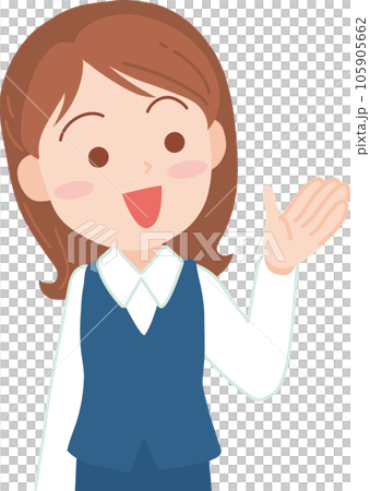 Young female office worker _ Raise one hand and smilely point to the right _ Upper body 105905662