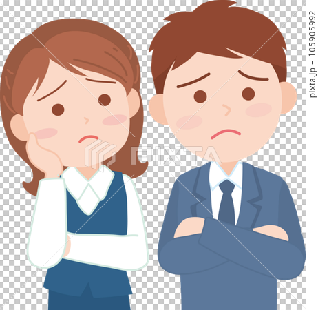 Young office worker men and women _ troubled _ confused _ thinking _ worried _ upper body Young office worker men and women _ troubled _ confused _ thinking _ worried _ upper body 105905992