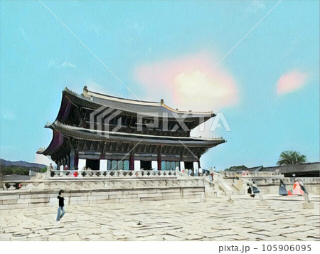 青空と歴史ある風景 イラスト 青空と歴史ある風景 イラスト 105906095